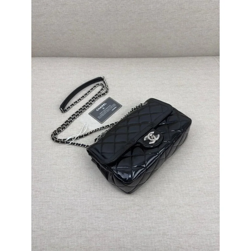 CHANEL Black Patent Leather Classic Flap Small SHW